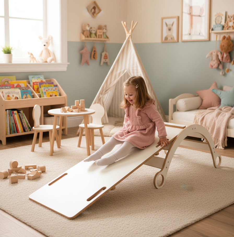 Drewniany bujak Montessori BabyCraft – naturalna huśtawka do zabawy i rozwoju dziecka