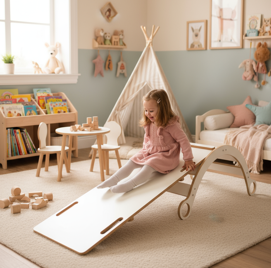 Drewniany bujak Montessori BabyCraft – naturalna huśtawka do zabawy i rozwoju dziecka